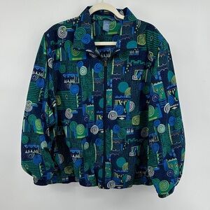 VTG‎ 80s Koret Sport Green/Blue Colorful Geometric Track Jacket SZ 22W